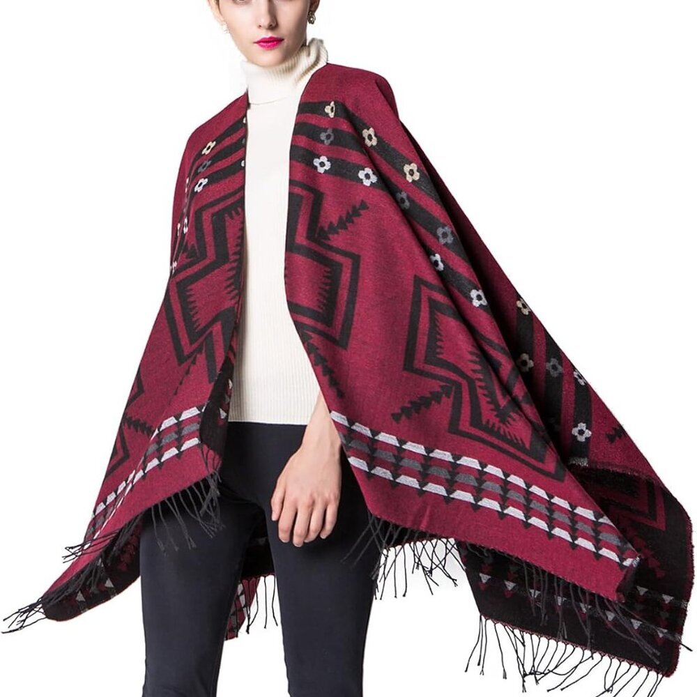 Women's Shawl Wraps Open Front Poncho Cape Oversized Sweaters Casual Cardigan Sh - Picture 6 of 7